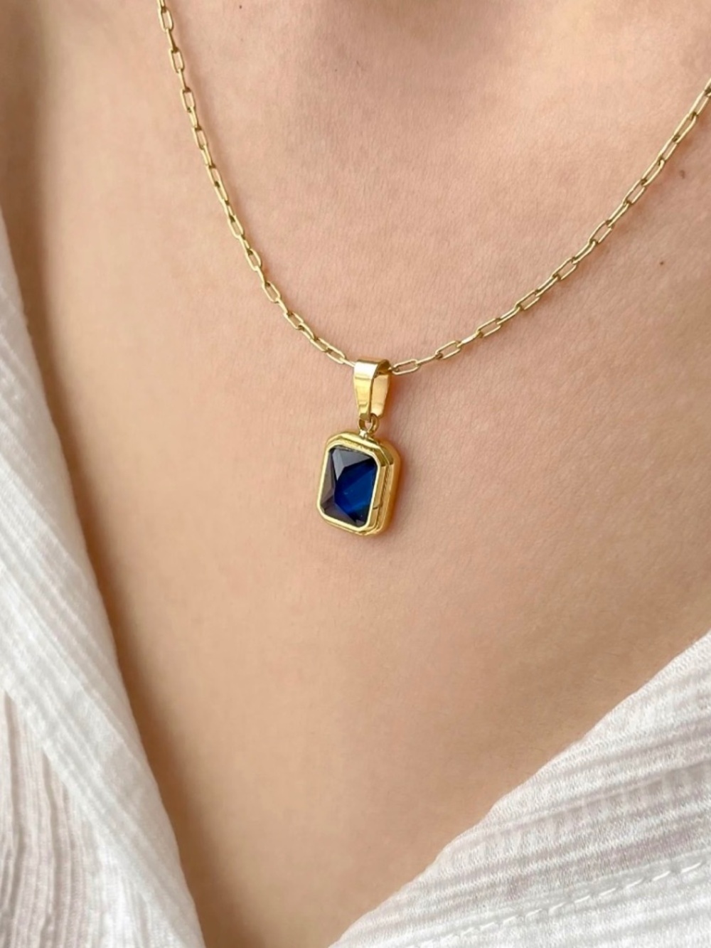 Stainless steel blue zirconNecklace